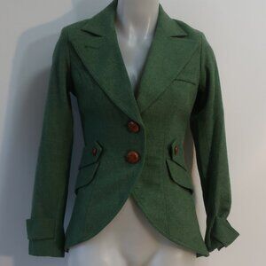 Womens Smythe 100% Wool Green Two Button Blazer 6